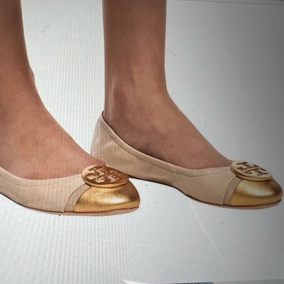 Tory Burch Minnie Cap Toe Light Taupe/Grey  Ballet Flats Women's Size 5 - Picture 3 of 8